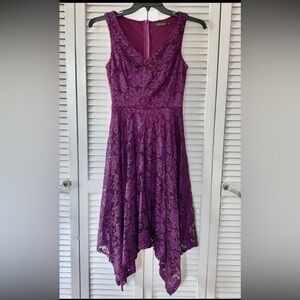Plum Lace Asymmetrical Dress
